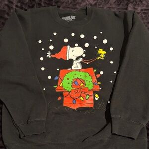 Peanuts Black Crewneck Sweater with Snoopy and Woodstock